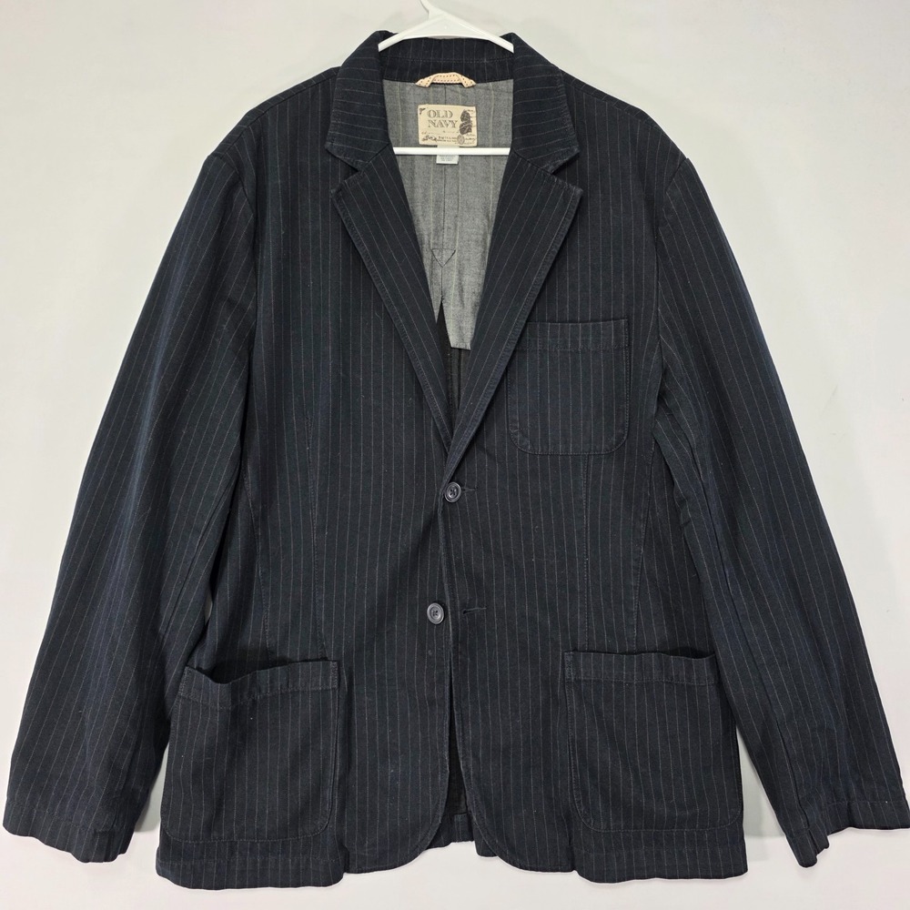 Old Navy‎ Men's Sport Coat Blazer Two Button Navy BLK Cotton Striped Size Large